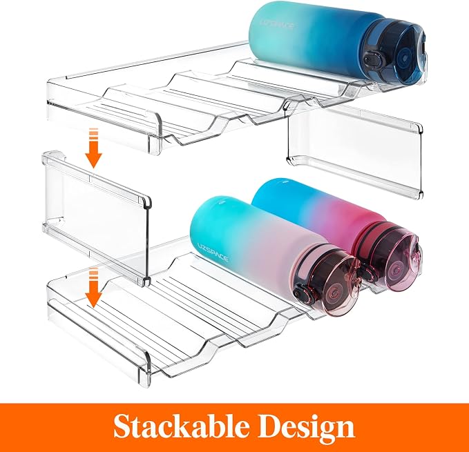Lifewit Stackable Water Bottle Organizer for Cabinet, Clear Tumbler Holder | Large Slot for Up to 32 oz Cups, Plastic Wine Rack for Fridge, Pantry, Kitchen Organization & Storage, 3-Tier Holds 12 Bottle