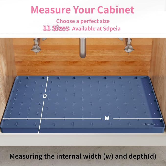Sdpeia Under Sink Mat 22"×14" Waterproof Silicone Cabinet Liner & Sink Protector for Kitchen & Bathroom, Multi-Purpose Organizers Tray for Pets, Laundry, Cat Litter Mat