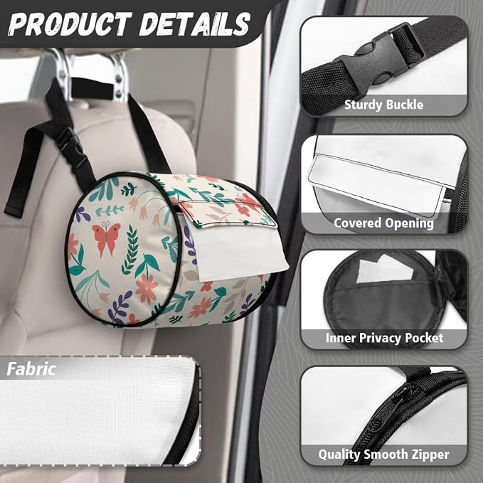 Green Leaves Butterfly Print Wall Mounted Toilet Paper Holder Moisture Resistant Versatile Tissue Roll Paper Holder Hanging Bathroom Tissue Towel Roll Holder 6.3 * 6.3 * 6.3 Inch