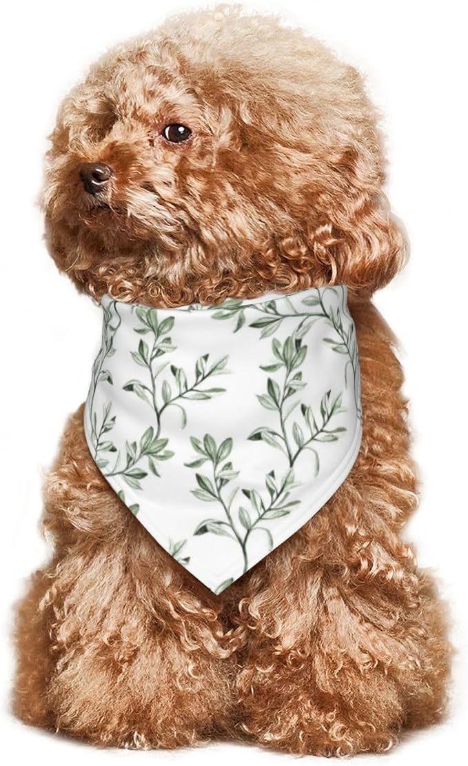 Sage Green Dog Bandana,Adjustable Triangle Bibs Dogs Scarf,Puppy Neckerchief Dog Cat Bib for Spring Summer (White)