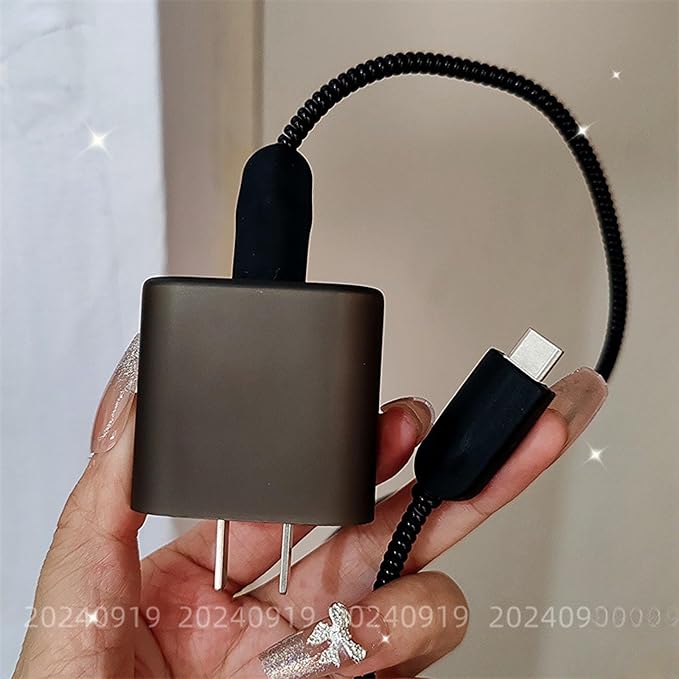 Cute Cable Protector for iPhone iPad 18W/20W USB-C Charger,Not Yellowing Charging Cord Protector,Soft Frosted TPU Charging Protector Cover,Wire Cord Saver,Phone Cord Protector for iPhone Charger-Black