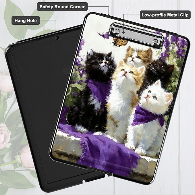Heavy Duty Storage Clipboard, Slim Nursing Clipboard with Internal Pen Case, Portable File Organizer Case for A4 Letter Size Paper Office Medical Professionals, Lavender Cat