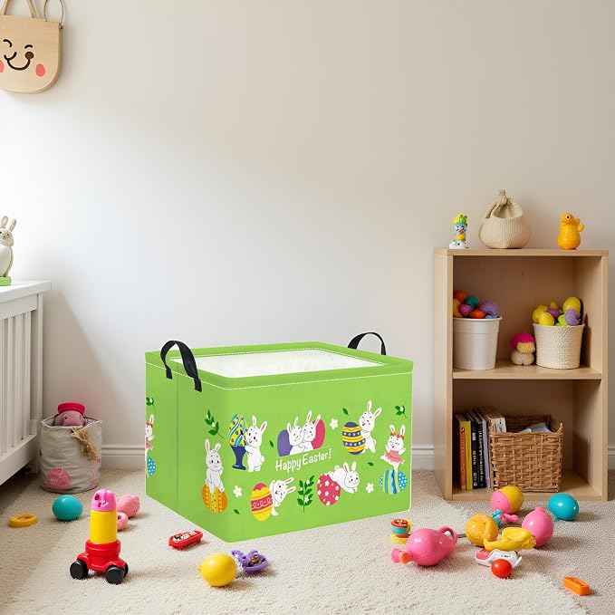 Rectangular Easter Basket Easter Gift Basket for Kids Baby Storage Basket Cute Toy Storage Bin Organizer Shelf Book Basket Easter Room Decor(Green Easter Basket)