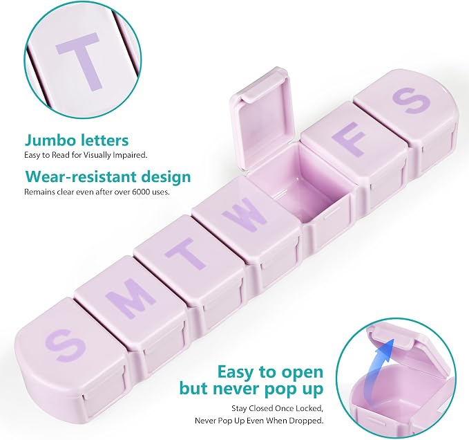 Extra Large Weekly Pill Box Organizer 7 Day, MOLN HYMY 1 Week Jumbo Pill Dispenser Case One Time a Day, Daily Med Container to Hold Vitamin and Supplement (Purple)