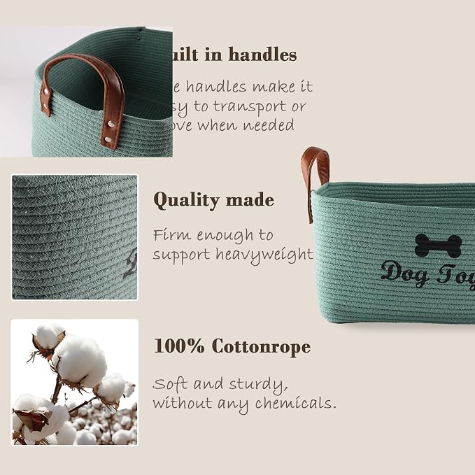 Morezi Dog toy basket, 16.5"x10.6"x 7.5" puppy toy basket bins, pet organizer, laundry basket storage bin - Perfect for organizing toys, blankets, leashes, coat and stuff - Green