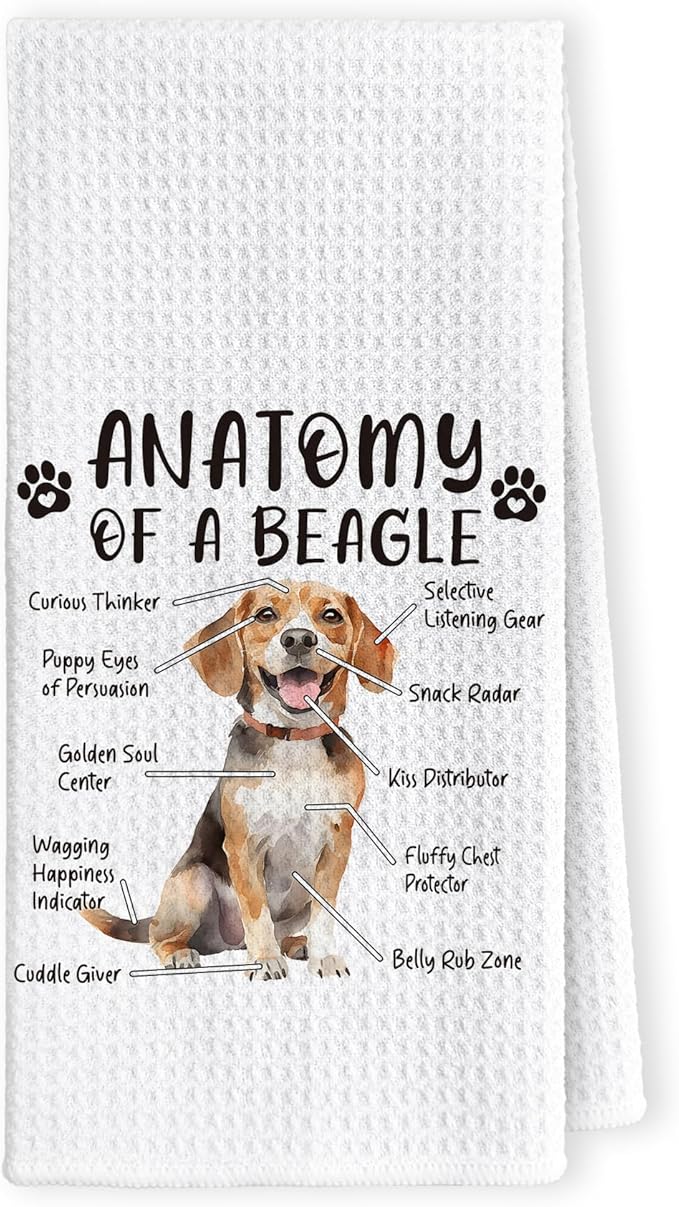 Funny Beagle Dog Kitchen Towels, Beagle Gifts for Women & Men, Dog Anatomy Tea Towel for Home Decor