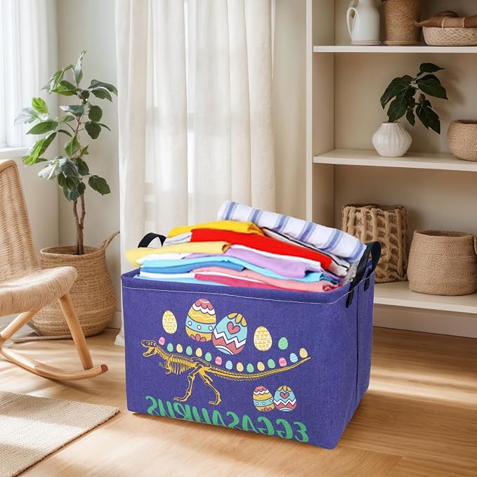 Dinosaur Easter Basket for Kid Large Empty Baby Rectangular Cute Easter Gift Bunny Eggs Décor Storage Basket (Skeleton Dinosaur)
