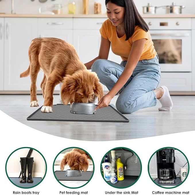 Waterproof Silicone Under Sink Mat Pet Cat Puppy Essentials (Dark Gray, 19'' x 12'')