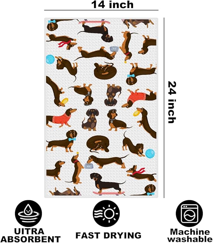 Hanamiya Na Dachshund Kitchen Towels 24x14 Inch, Dachshund Gifts Reusable Dish Towels for Kitchen Coastal Bathroom Decor, Waffle Weave Hand Cloth Tea Towel, Cute Weiner Dog Gifts for Women Friend