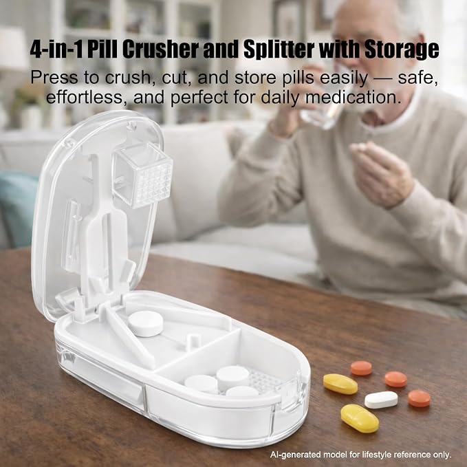 Pill Cutter and Crusher,Tablet Splitter with Pill Storage，Transparent White