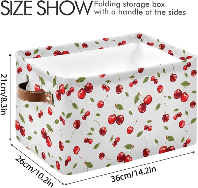 Didi & Hosa Storage Basket Cube Cherry Collapsible Toys Shelf Baskets Bin with Handle Laundry Organizer Storage Box for Home School & Office