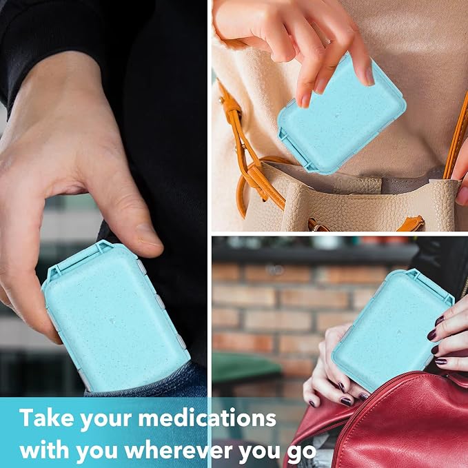 Large Blue Pill Organizer with 189 Labels, Travel Pill Case for Women (1 Pack)
