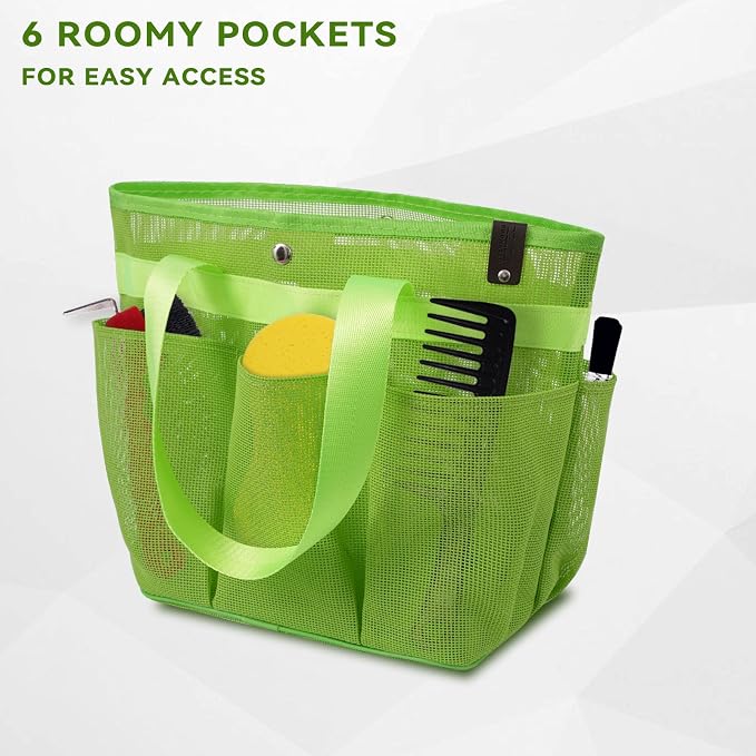 Mesh Horse Grooming Tote Bag Breathable Waterproof, 6 Pockets Horse Grooming Kit Tool Bags, Horse Cleaning Caddy Box for Cleaning Supplies, Pet Grooming Organizer for Horse Donkey, Green