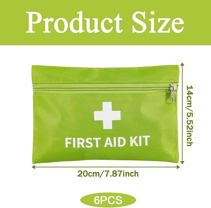 6 Pack Empty First Aid Kit Bag, Small First Aid Pouch Bulk, Water Resistant Travel Medical Organizer, Mini Emergency Supply Storage for Home, Car, Office, Camping, Outdoors (Green, 20X14cm, Bag Only)