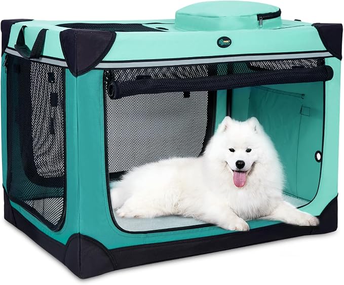 Ownpets Collapsible Dog Crate, 36 inch Portable Travel Dog Crate for Large Dogs, 4-Door Foldable Pet Kennel with Durable Mesh Windows & Double-Sided Soft Mat | Foldable, Portable, 4-Doors, 4-Side Mesh Windows, Steel Frame Oxford Cloth, Soft Cushion Mat...