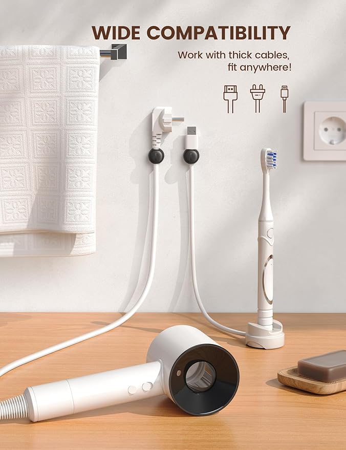 Lamicall 12Pack Rotating Cord Organizer, Desk Office Nightstand Accessories | Spring Cable Management Clips, Adhesive Phone Charger Holder Gadgets, Wire Organizer Keeper for Home Dorm Room Workspace