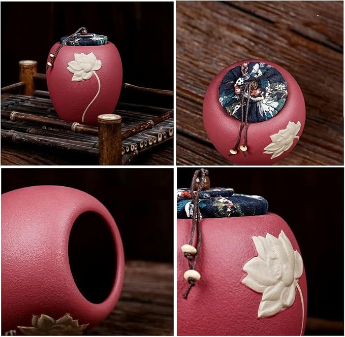 Ceramic Tea Canister,Tea Caddy with Airtight Lid,Tea Storage Jars,Portable Food Storage Containers Sealed Tea Tins Can for Loose Tea/Nuts/Sugar/Seed/Coffee,Red