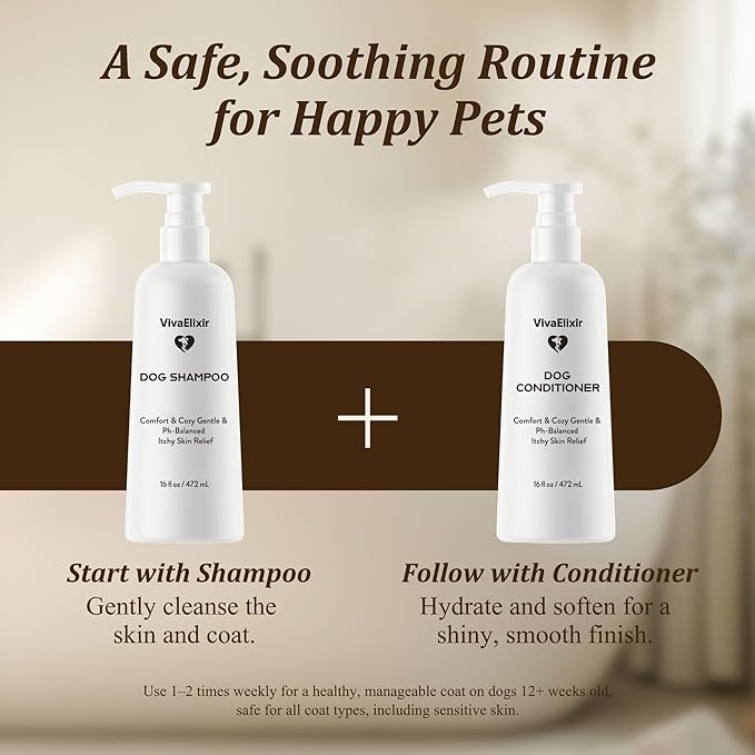 Oatmeal & Aloe Dog Shampoo and Conditioner, Oatmeal & Aloe Formula, pH-Balanced Gentle Clean, Helps Soothe Itchy, Dry Skin, Leaves Coat Soft & Glossy, Light Botanical Scent, 16 fl oz (1 Set)