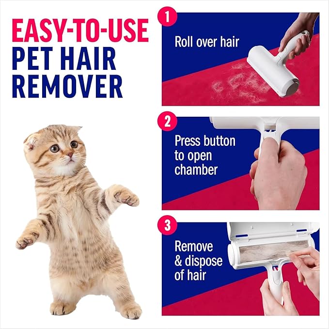 Reusable Pet Hair Remover Roller for Furniture & Carpet – Self Cleaning Lint Roller for Cat & Dog Hair, Fur Remover for Couch, Sofa, Bedding & Clothes, Ergonomic Palm Grip Handle