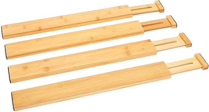 RoyalHouse Adjustable Bamboo Drawer Dividers, 4-Pack (18" - 22") | Large Drawer Organizer , Expandable Drawer Separators for your Kitchen, Bedroom, Bathroom, Dresser, Office, and More