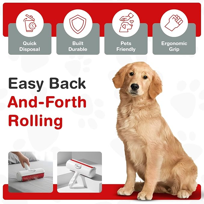 YOLLO Roller Pet Hair Remover – Original Size Reusable Lint Roller for Cat & Dog Hair on Furniture, Couch, Carpet, Car, Rugs & Bedding – Portable, Eco-Friendly (White)