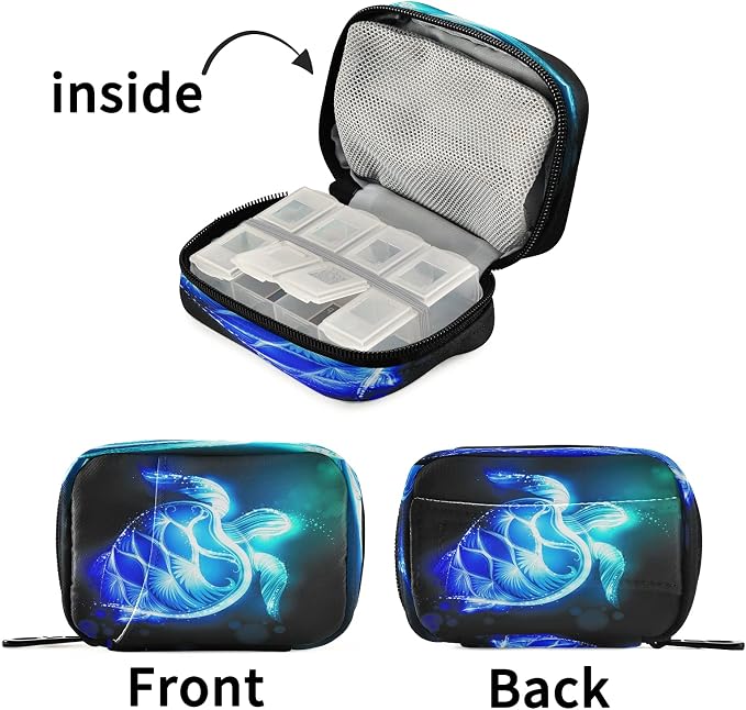 Galaxy Turtle Pill Box 7 Day Pill Case Travel Pill Organizer Bag with Zipper Portable Weekly Case Compact Size for Vitamin Supplement Holder