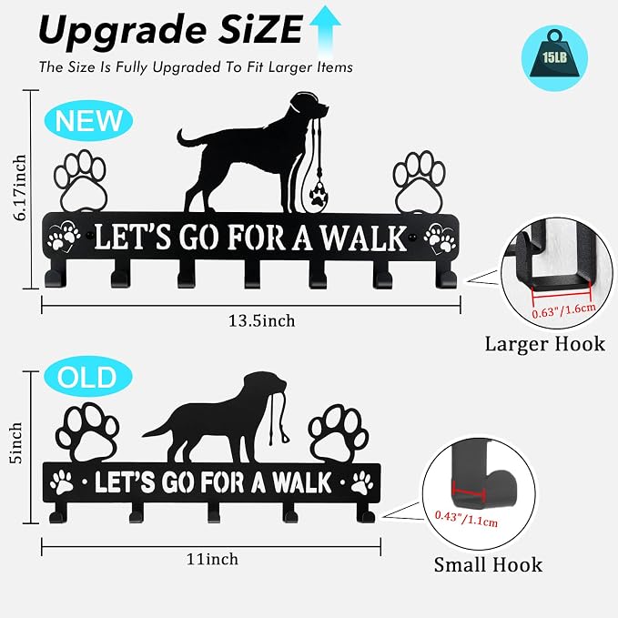 Key Holder Wall Mount & Dog Leash Holder for Wall, Metal Key Rack with 7 Hooks for Entryway/Hallway/Kitchen Decor, Dog Paws Design Wall Organizer with Screw Anchors