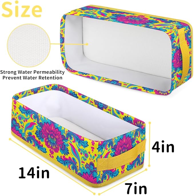 Bright Floral Ethnic Style Bathroom Storage Basket, Foldable with Handle Open Countertop Paper Towel Decorative Box, Toilet Tank Top Shelf Baskets for Home Closet Bedroom Living Room Office