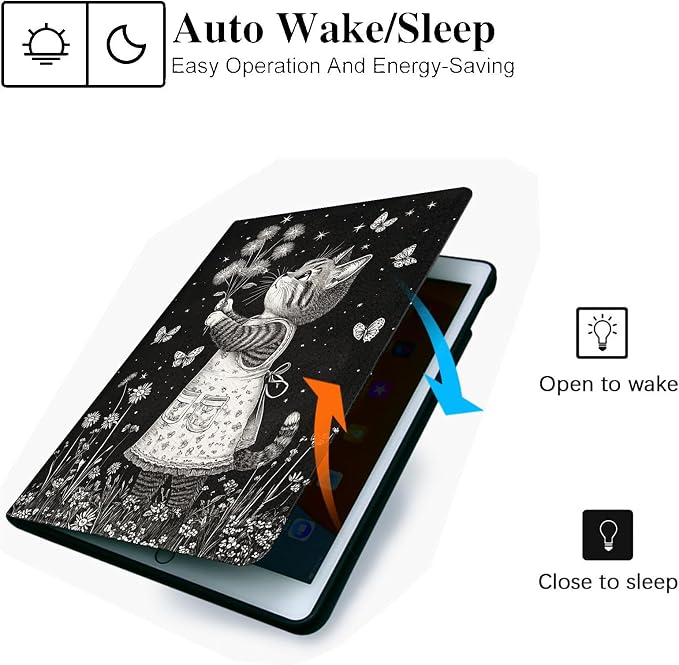 for Microsoft Surface Go 4/3/2/1-10.5" 2021 Tablet Case,Auto Wake/Sleep,Adjustable Stand Protective Cover - Cartoon Cat Dandelion