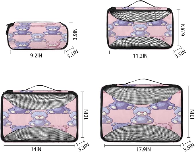 Packing Cubes for Travel, Teddy Bear Travel Luggage Packing Organizers for Women Men, Large Custom Toiletries Bag for Clothes Shoes, Cute Bear Dolls Print