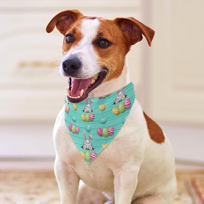 Lightweight Pet Scarf for Small to Large Dogs and Cats, Adjustable Scarves for Costume Accessories, Casual Daily Use (Wooden Easter Eggs Bunny Rabbit)