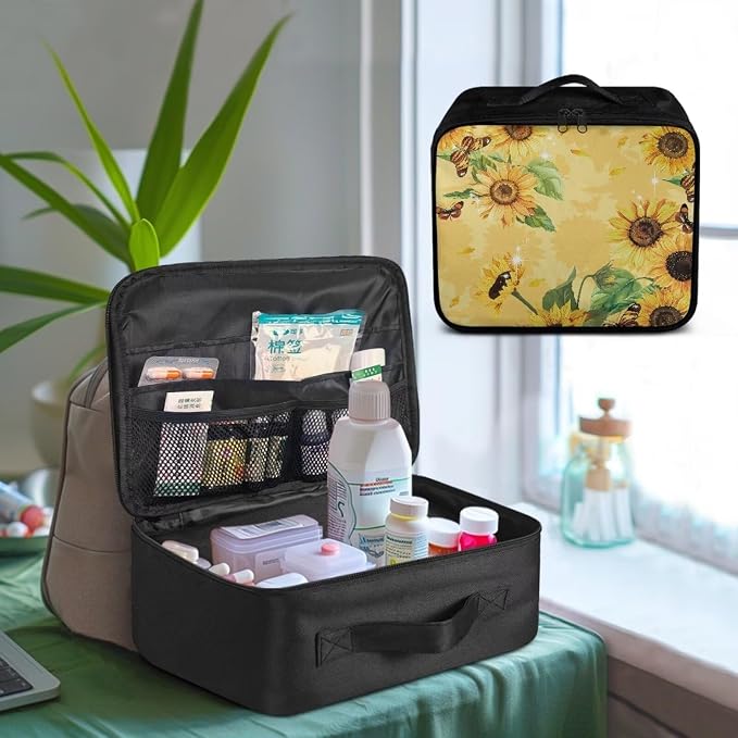Rnyleeg First Aid Kit for College Dorm Sunflower Butterfly Print Empty First Aid Bag Portable Medical Kits for Outdoor, Boat, Camping, Hiking