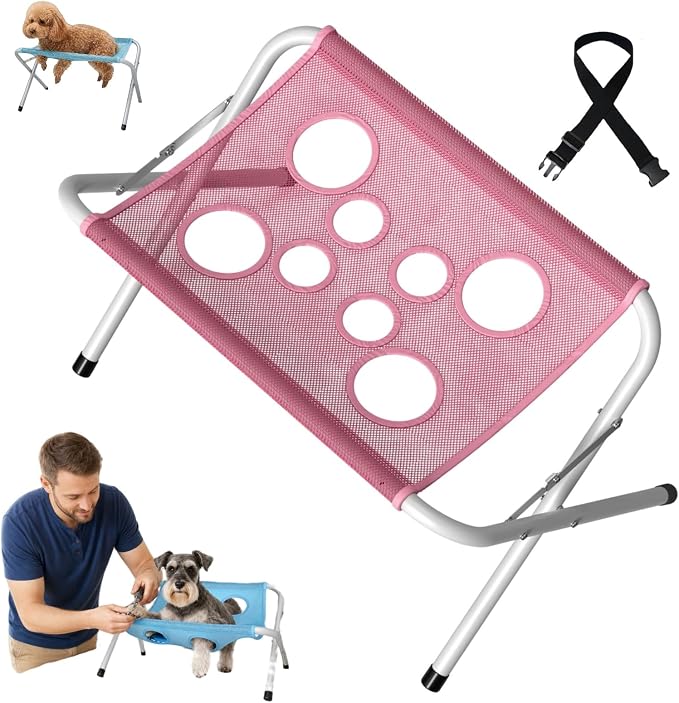Foldable Pet Bathing Stand, Pet Grooming Mesh Bath Stand，Pink | Portable Dog Shower Grooming Rack, 44 LBS Weight Capacity for pet Washing Maintenance Travel Grooming