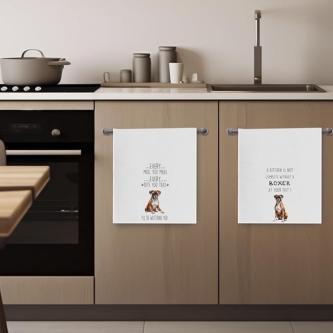 Gqtt Boxer Dog Dish Towels Set - Funny Dog Gifts, Decorative Waffle Weave Kitchen Towels, Hand & Tea Towels (1624 Inches, Set of 2)
