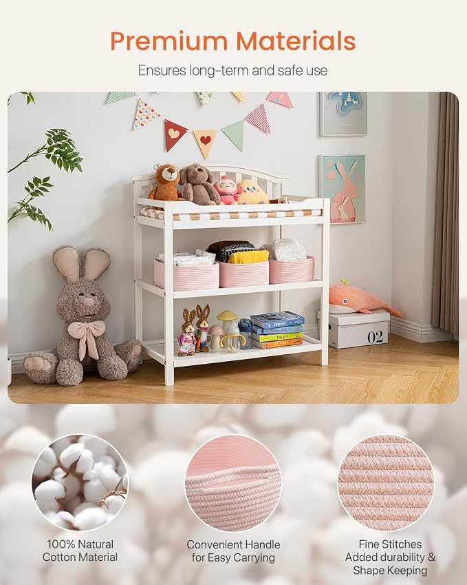 KALLAX Small Woven Storage Basket for Organizing, 13.5x9.5x5 inches, 3 Pack | Shelf baskets for closet organization, toy storage and home decor, Perfect as empty gift baskets for holidays, Light Pink