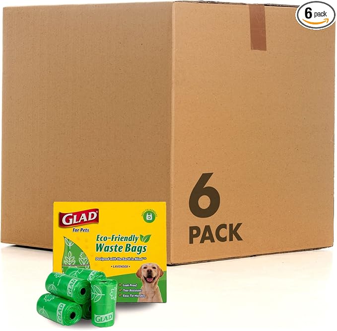 Glad Eco Friendly Dog Waste Bags | Leak Proof, Strong Poop Bags for All Dogs, Green (Pack of 6, 2160 Count Total)