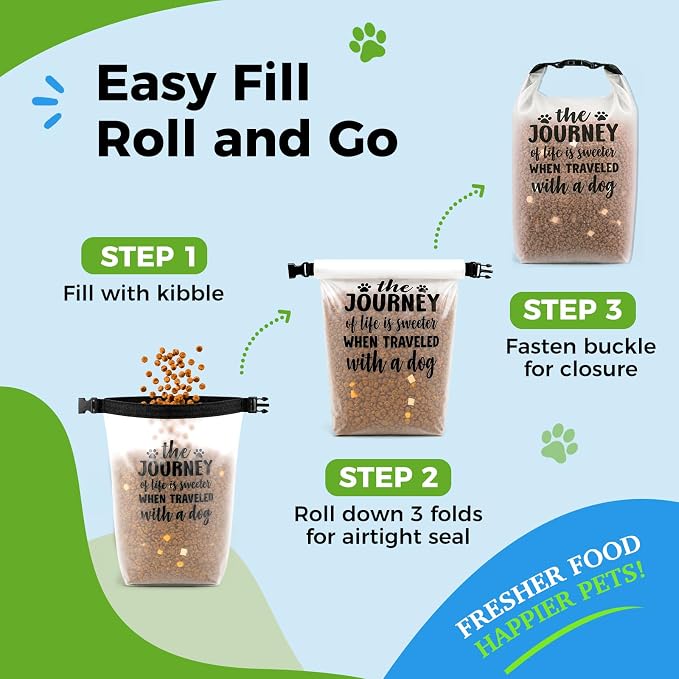 Airtight Dog Food Storage Bag,14 Cups(5lbs) Portable Pet Food Travel Bag With Roll-Top Closure For Travel, Keeps Kibble Fresh For Hiking Camping Rv Road Trip