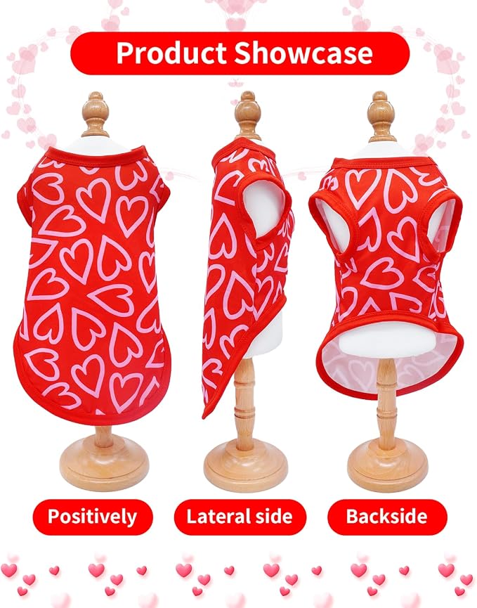 PET SHOW 4 Pack Valentines Dog Shirts XS for Extra Small Doggies Boy Girl | Breathable t-shirts for cats,polyester,sleeveless vest,holiday birthday puppy clothes tank top