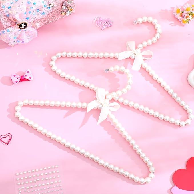 MAGICLULU 2 Pack Pearl Beaded Hangers for Kids, 11.8 x 7.5 Inch Plastic Baby Clothes Hangers with Bow, Non Slip Toddler Nursery Closet Organizer for Girl Dress, Dog Pet Apparel (White)
