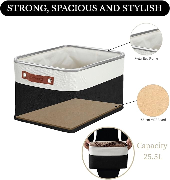DECOMOMO Storage Bins, Large Fabric Storage Baskets for Shelves 3 Pack | 15 x 11 x 9.5 inches Decorative Linen Closet Organizers (Black & White)