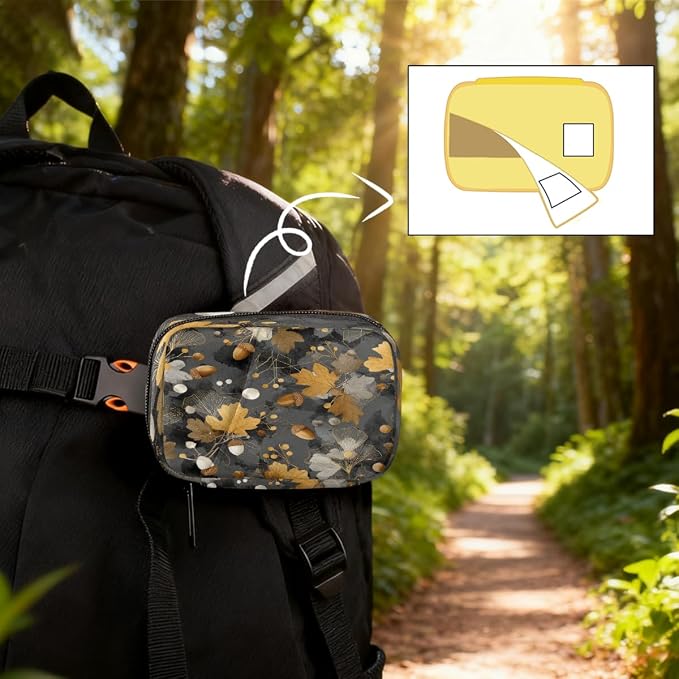 Travel Pill Organizer Black Gold Autumn Leaf Small Pill Case