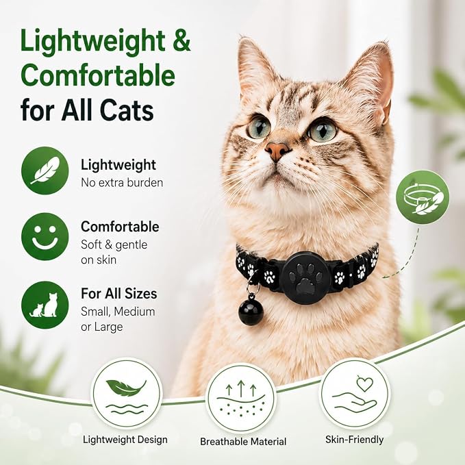 GPS Tracker for Cats, Cat Collar with Tracker for Android Users – No Monthly Fee, Google Find Hub Cat GPS Tracker Collar, IP67 Waterproof, Replaceable Battery Lasts 1 Year (Not Standalone GPS) (Black)
