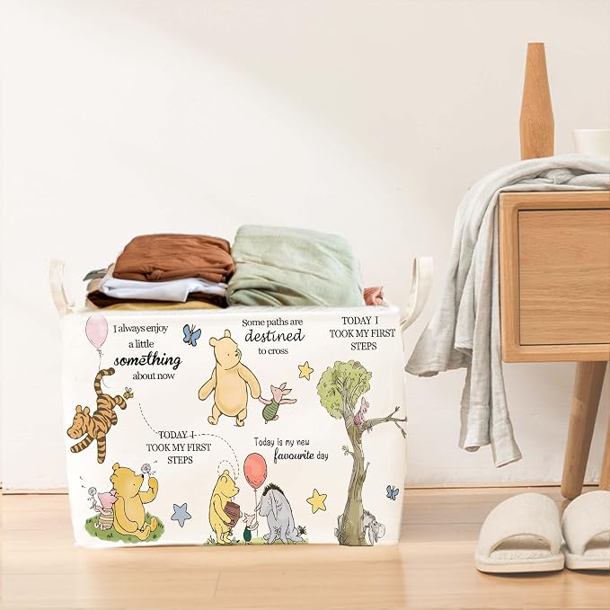 Winnie Storage Basket, The Pooh Nursery Baby Stuff, Winnie Nursery Storage Baske Storage Basket With A Waterproof PE Coating, Foldable Large Canvas Laundry Hamper Suitable For Bathroom and Bedroom
