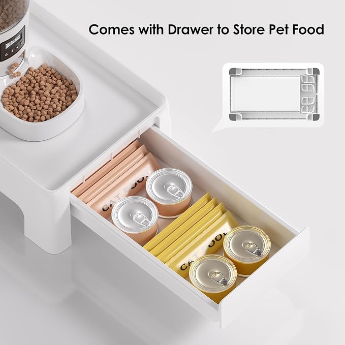 IMIPAW Raised Pet Feeder Stand, Adjustable Height with Drawer to Storage Pet Food, Non-Slip, Suitable for Cat and Puppy Feeders as Well as Water Fountains