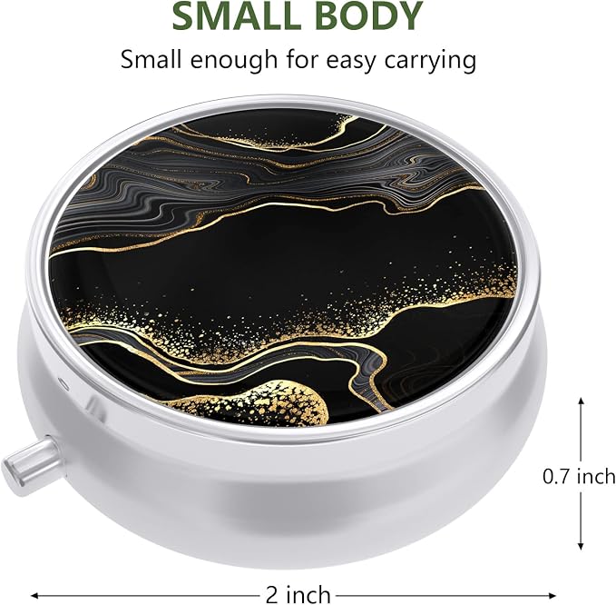 Nipichsha Pill Box, Small Pill Case for Purse & Pocket, Cute Travel Medicine Organizer, Portable Medicine Container Holder to Hold Vitamins, Medication, Fish Oil & Supplement, Luxury Black Marble | Cute Travel Medicine Organizer, Portable Medicine Cont...