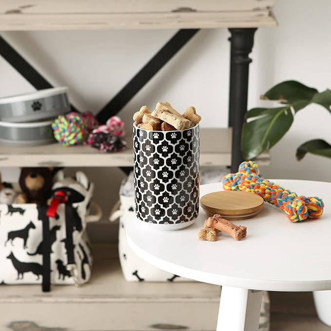 Bone Dry Lattice Collection Pet Bowl & Canister, Treat Canister, 4x6.5 inches, Black (Pack of 6)