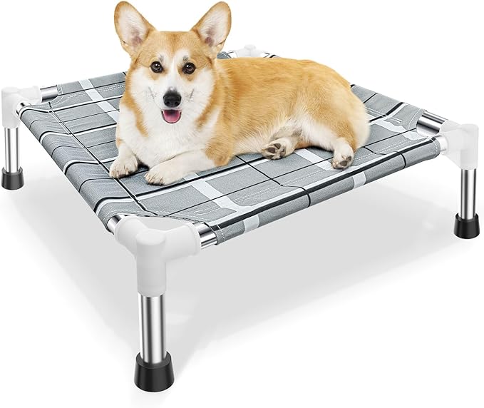 Elevated Dog Bed, Raised Cooling Lifted Dog Cot for Indoor & Outdoor | Cooling Breathable Outside Portable Dog Hammock Bed for Small Pet ,Non-Slip Feet, Stainless Steel Frame