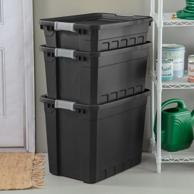 Sterilite 18-Pack Plastic Storage Bins with Lids, Stackable Containers, 10 Gallon, Black