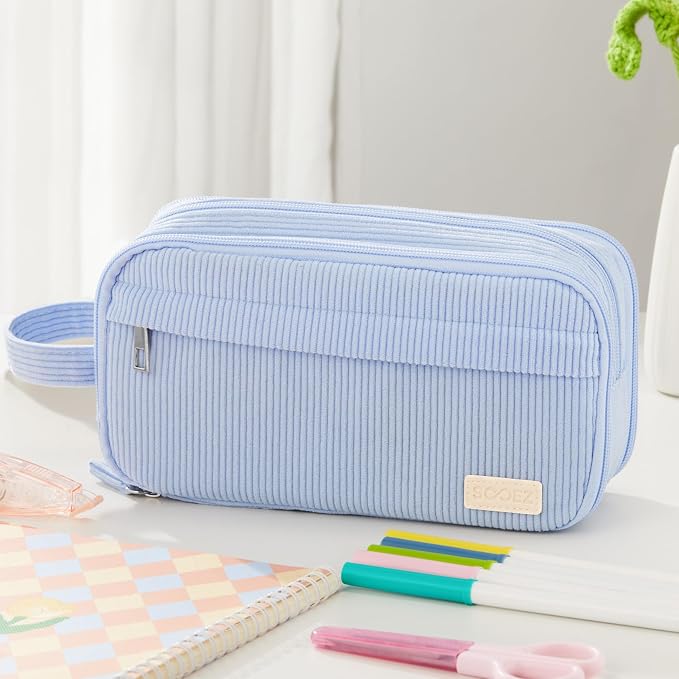 Sooez High Capacity Pencil Case, Soft Corduroy Pencil Pouch | Large Pencil Bag with 4 Compartments, Sturdy Zipper, Cute Pencil Case Pouch Organizer for Student Teen Girls, Purple