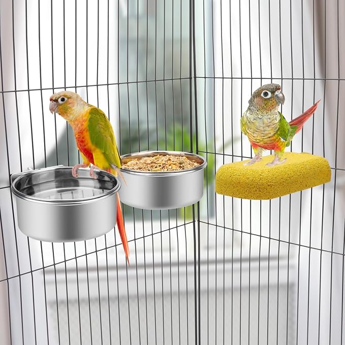 Wontee Pet Food Water Bowl Stainless Steel Feeding Cups Feeder, 2 Pcs, M | Rust-proof, securely mounted to prevent tipping, removable for easy refilling and cleaning, for dogs/cats/birds/rabbits